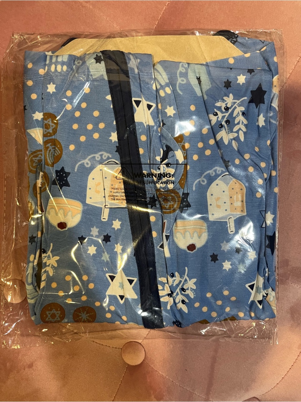 Little Sleepies Light Blue Hanukkah Light Kids Pajama Zippy Bamboo 6-12m - Picture 2 of 2